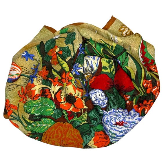 Vintage BURBERRYS Burberry Floral Knight Silk Scarf Bold Print 38” x 38” - Picture 2 of 13